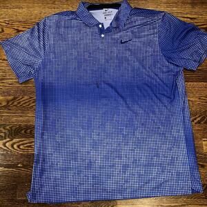 Nike Vapor Dri-Fit Mens Golf Polo Shirt Concord Blue Geometric XL Striped Square